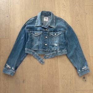 Zara Distressed Blue Denim Jacket